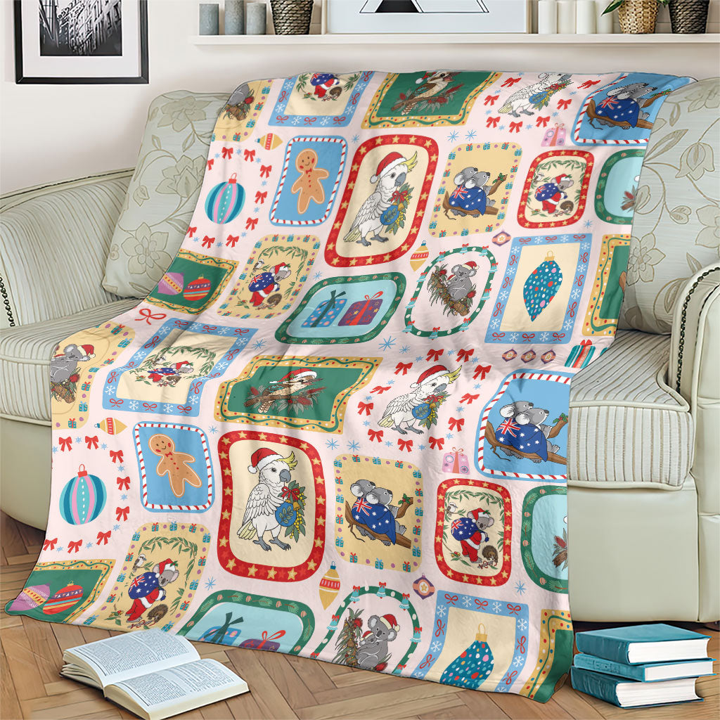 Australia Wildlife Christmas Stamp Blanket Pink Aussie Native Animal Seamless Pattern