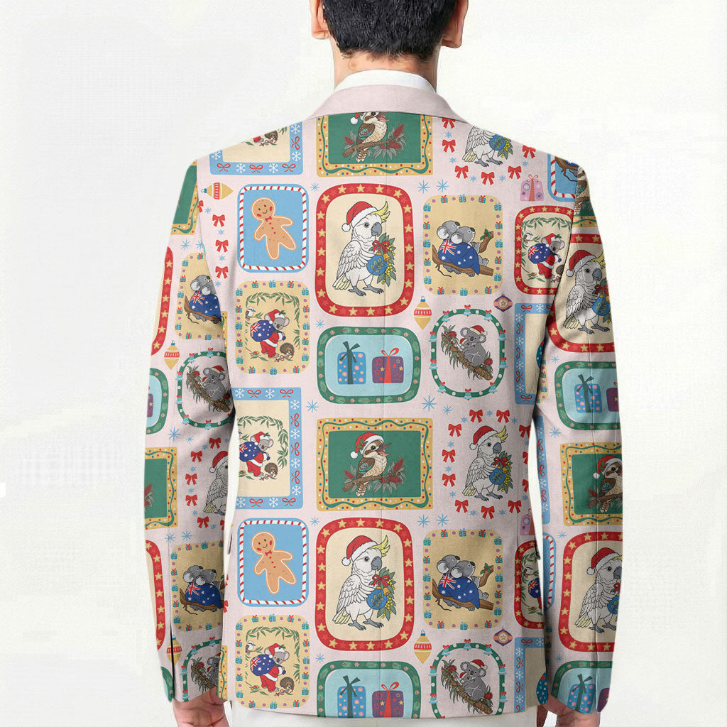 Australia Wildlife Christmas Stamp Blazer Pink Aussie Native Animal Seamless Pattern