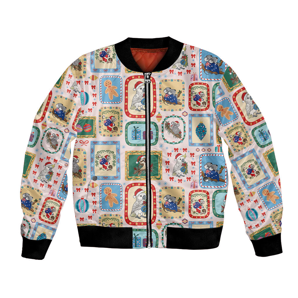 Australia Wildlife Christmas Stamp Bomber Jacket Pink Aussie Native Animal Seamless Pattern
