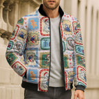 Australia Wildlife Christmas Stamp Bomber Puffer Jacket Pink Aussie Native Animal Seamless Pattern