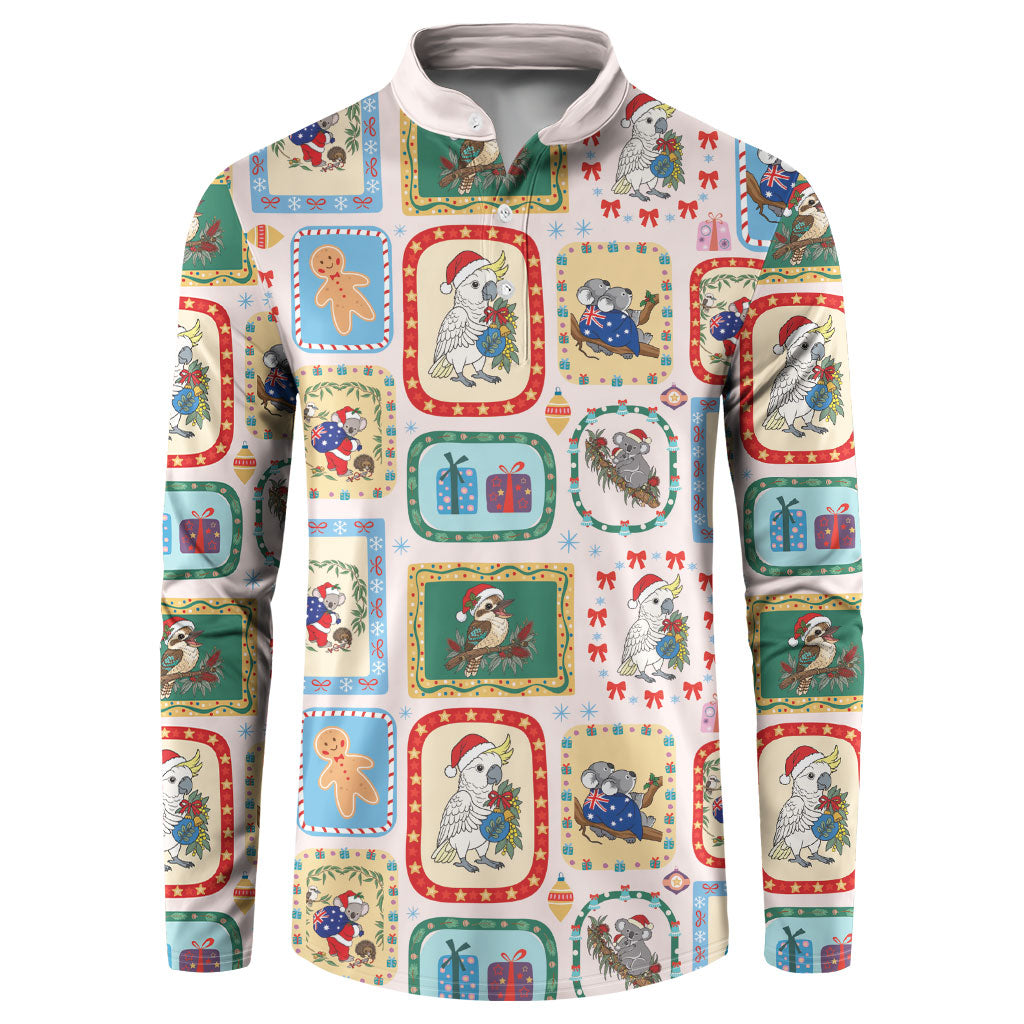Australia Wildlife Christmas Stamp Button Sweatshirt Pink Aussie Native Animal Seamless Pattern