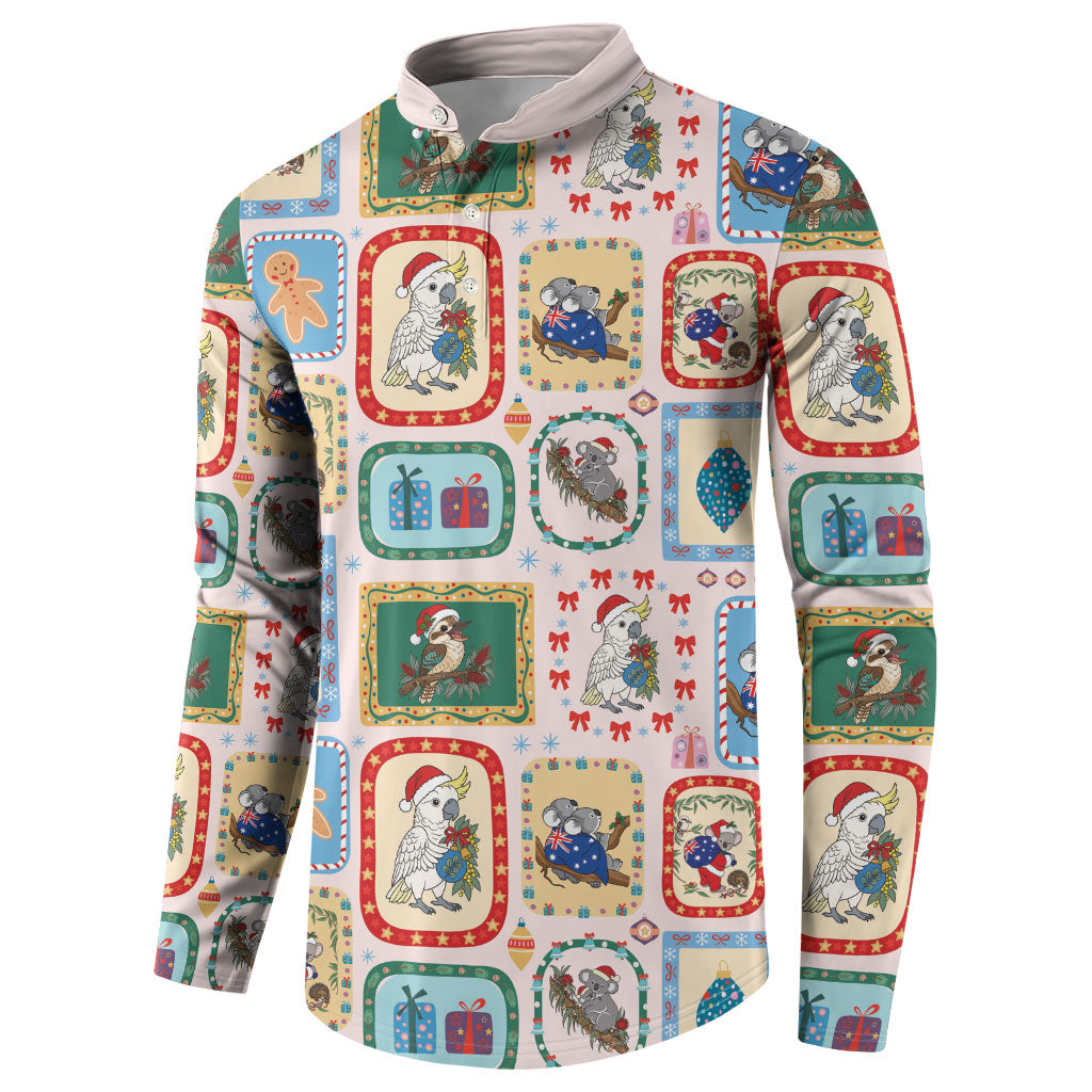 Australia Wildlife Christmas Stamp Button Sweatshirt Pink Aussie Native Animal Seamless Pattern