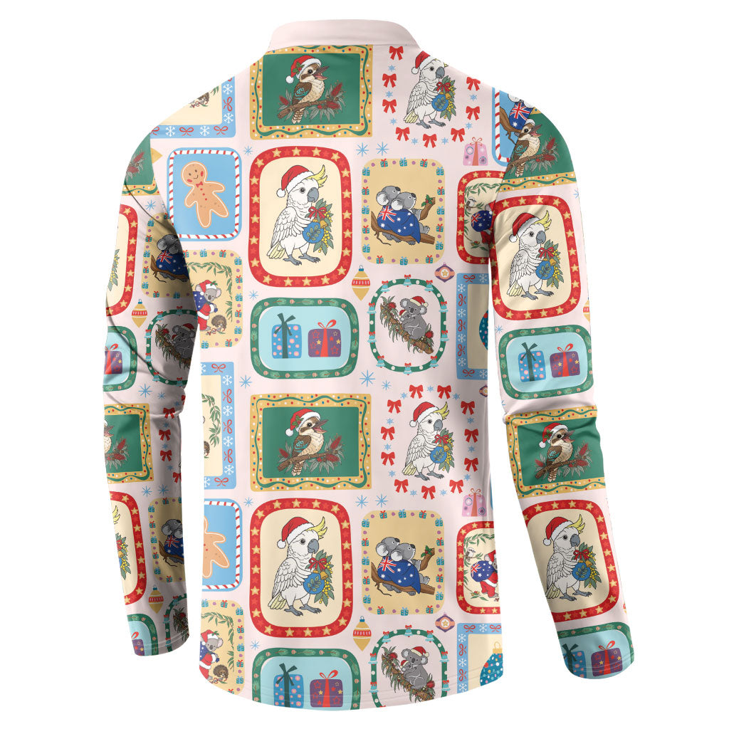 Australia Wildlife Christmas Stamp Button Sweatshirt Pink Aussie Native Animal Seamless Pattern