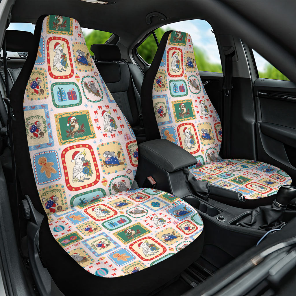 Australia Wildlife Christmas Stamp Car Seat Cover Pink Aussie Native Animal Seamless Pattern