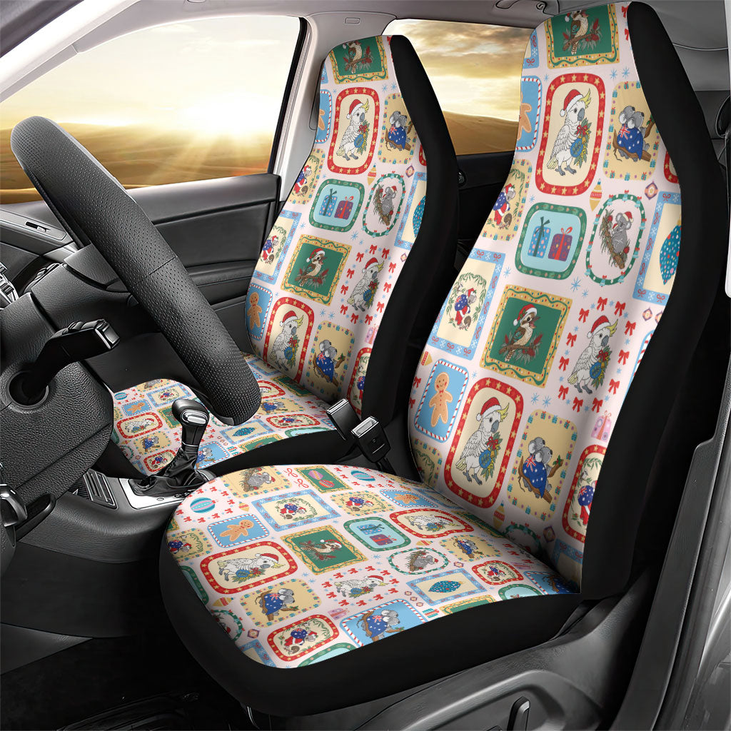 Australia Wildlife Christmas Stamp Car Seat Cover Pink Aussie Native Animal Seamless Pattern