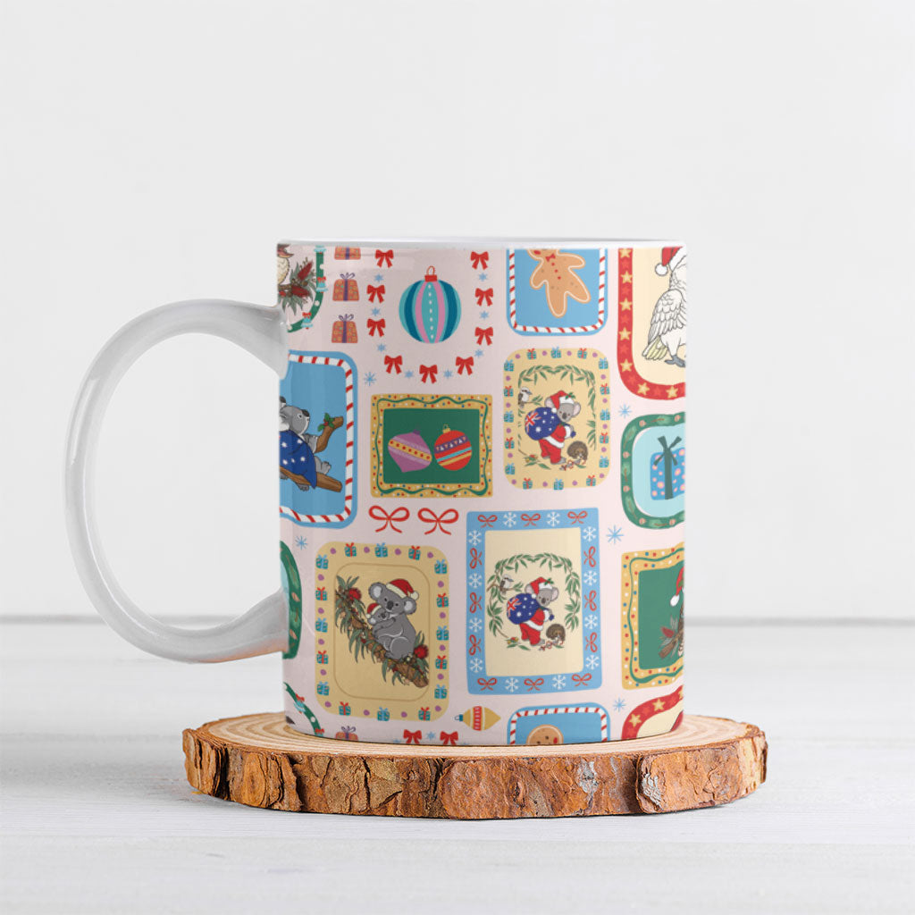 Australia Wildlife Christmas Stamp Ceramic Mug Pink Aussie Native Animal Seamless Pattern