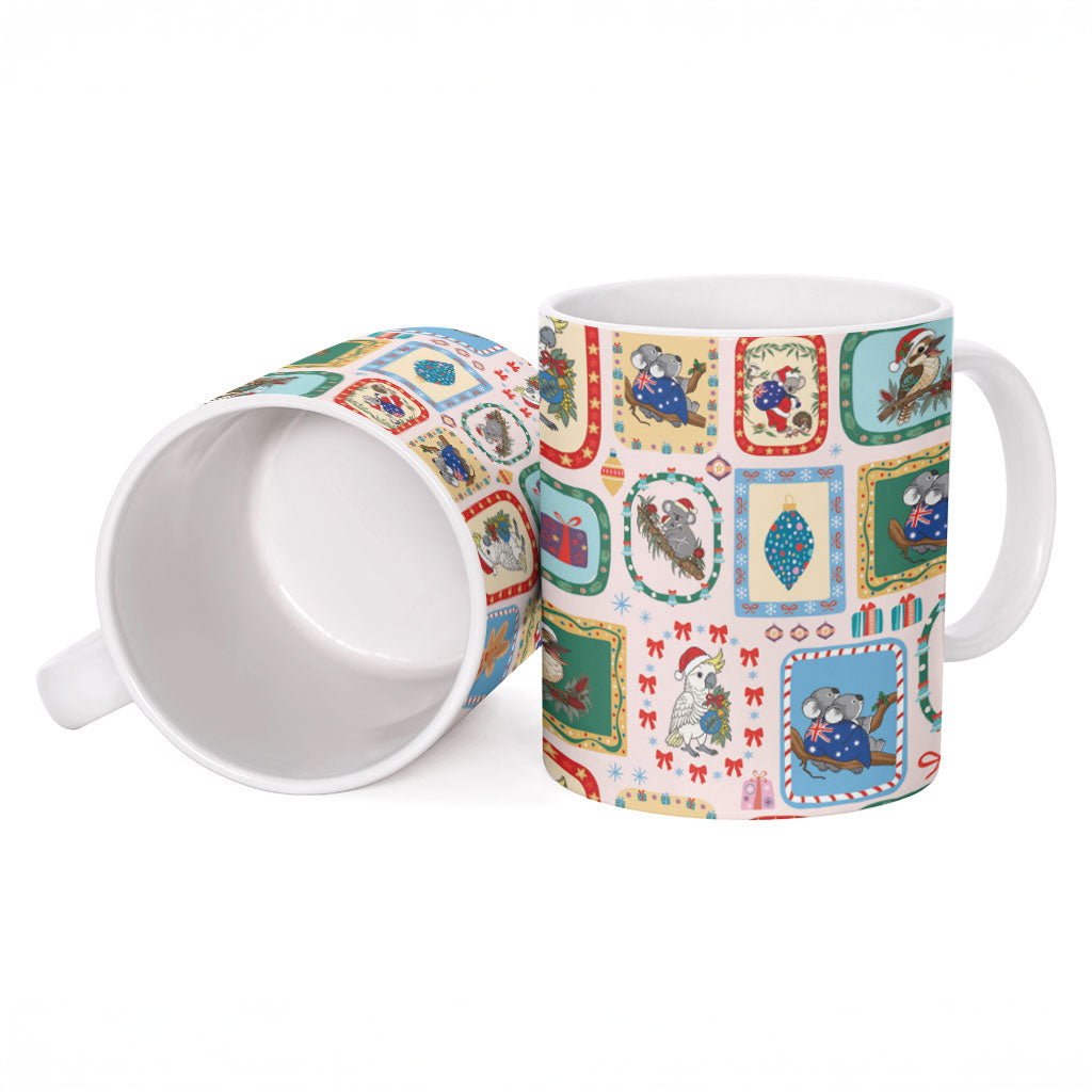 Australia Wildlife Christmas Stamp Ceramic Mug Pink Aussie Native Animal Seamless Pattern