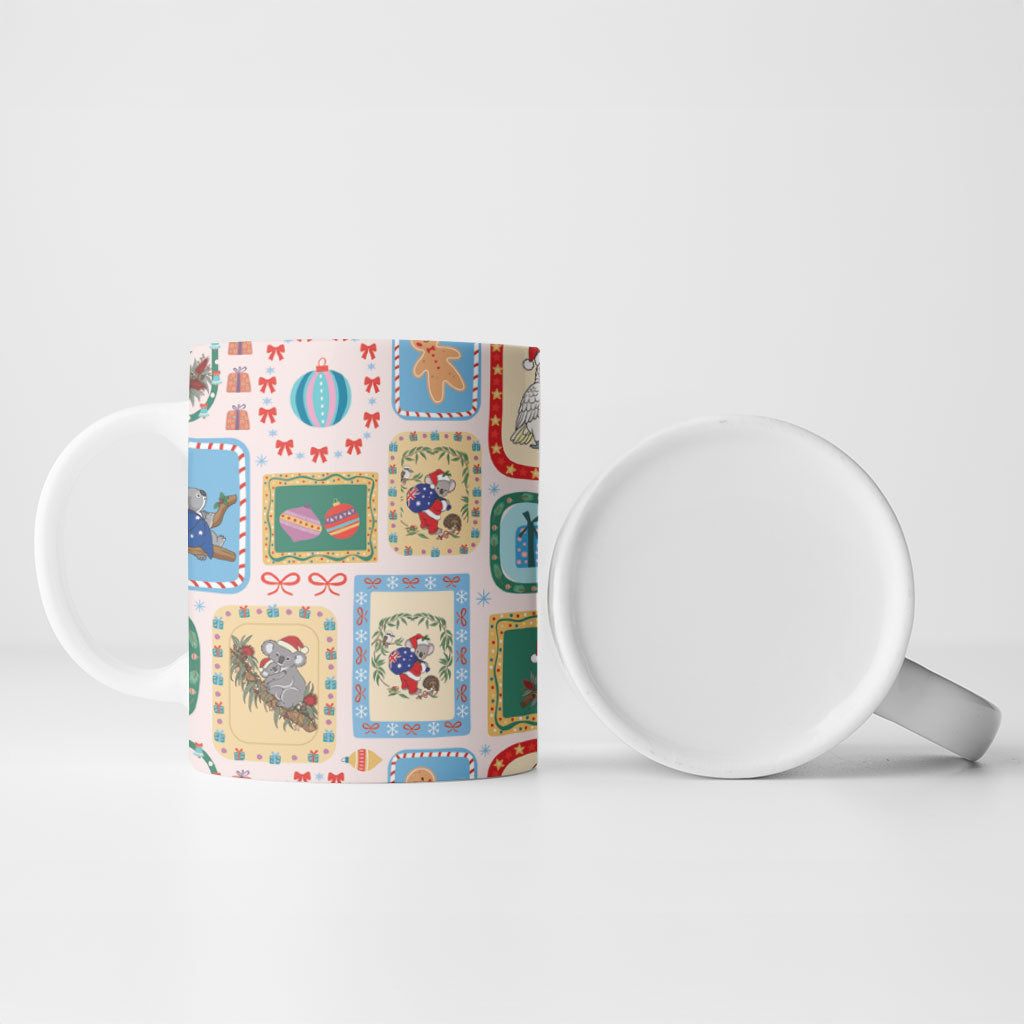 Australia Wildlife Christmas Stamp Ceramic Mug Pink Aussie Native Animal Seamless Pattern