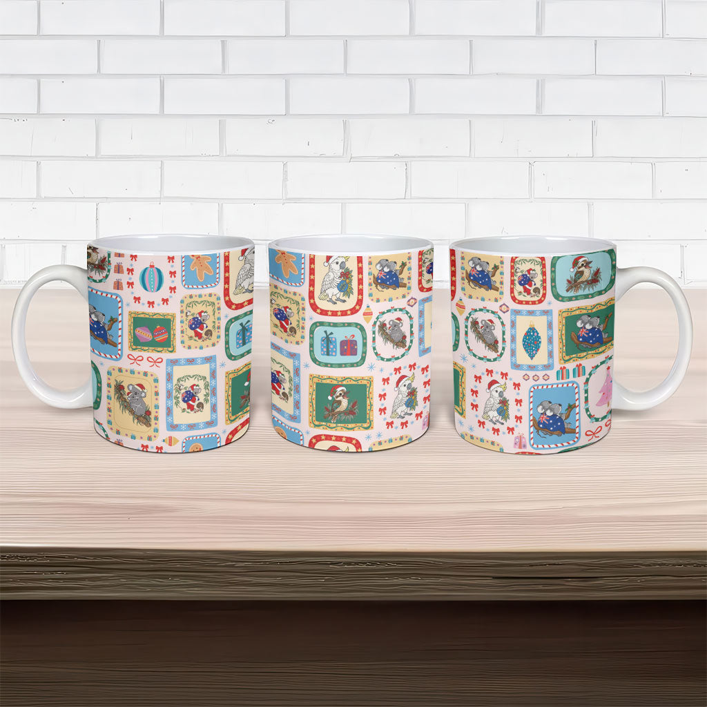 Australia Wildlife Christmas Stamp Ceramic Mug Pink Aussie Native Animal Seamless Pattern