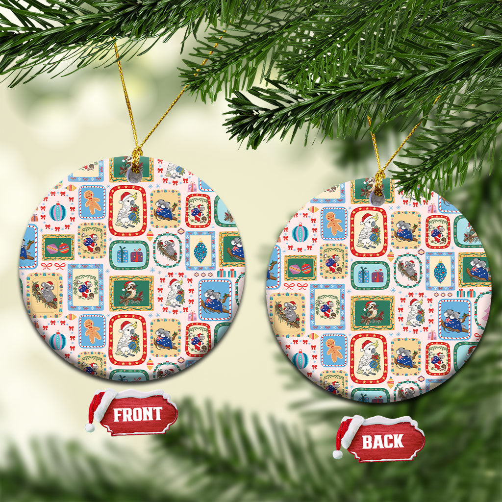 Australia Wildlife Christmas Stamps Ceramic Ornament Pink Aussie Native Animal Seamless Pattern