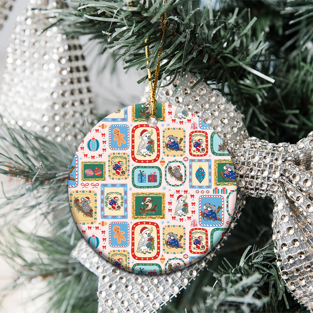 Australia Wildlife Christmas Stamps Ceramic Ornament Pink Aussie Native Animal Seamless Pattern