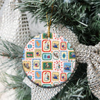 Australia Wildlife Christmas Stamps Ceramic Ornament Pink Aussie Native Animal Seamless Pattern
