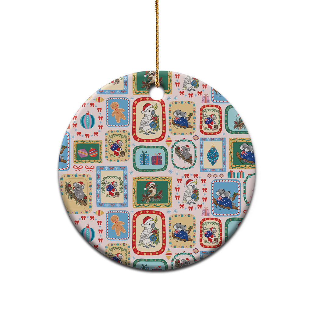 Australia Wildlife Christmas Stamps Ceramic Ornament Pink Aussie Native Animal Seamless Pattern