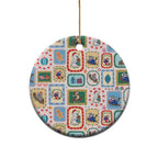 Australia Wildlife Christmas Stamps Ceramic Ornament Pink Aussie Native Animal Seamless Pattern