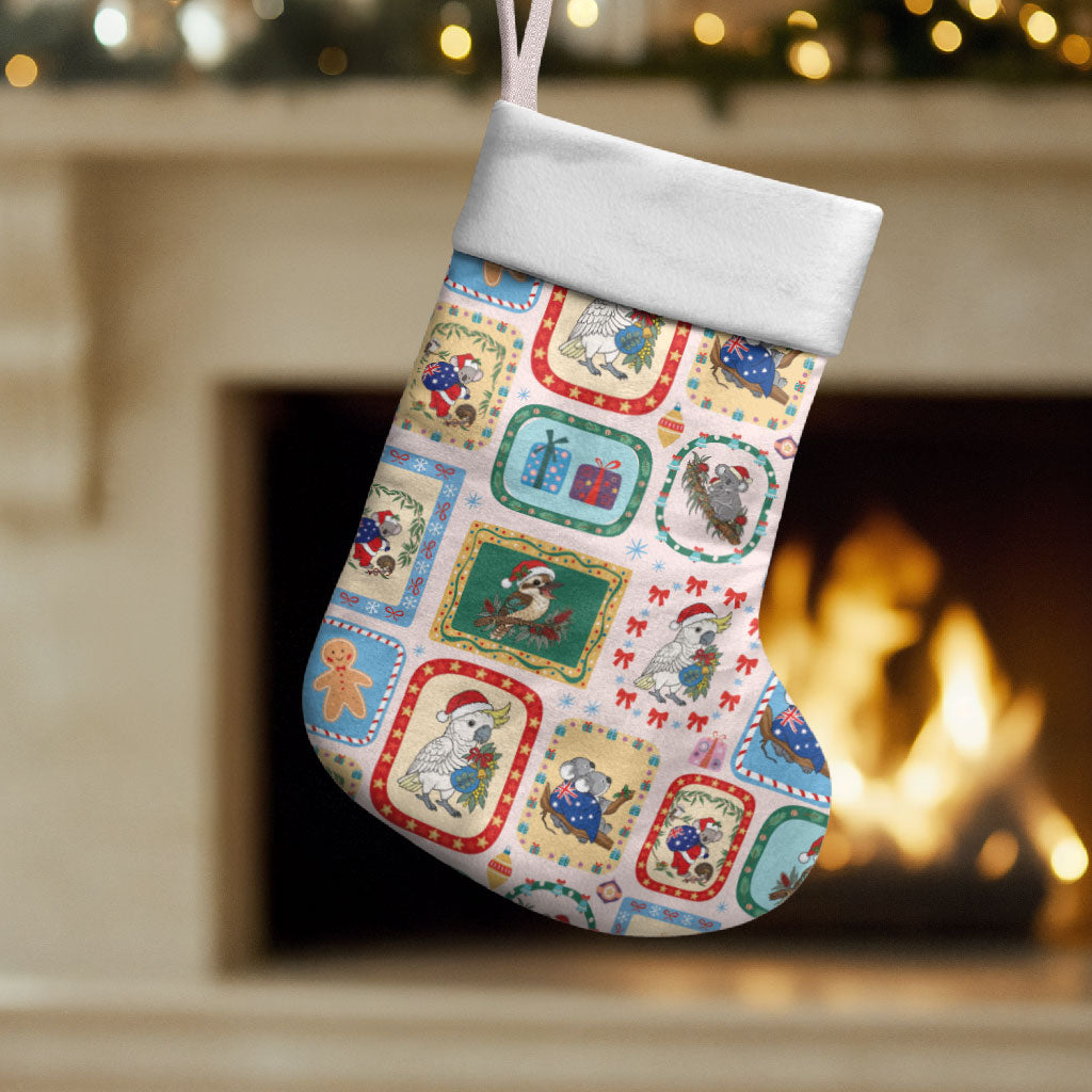 Australia Wildlife Christmas Stamps Christmas Stocking Pink Aussie Native Animal Seamless Pattern