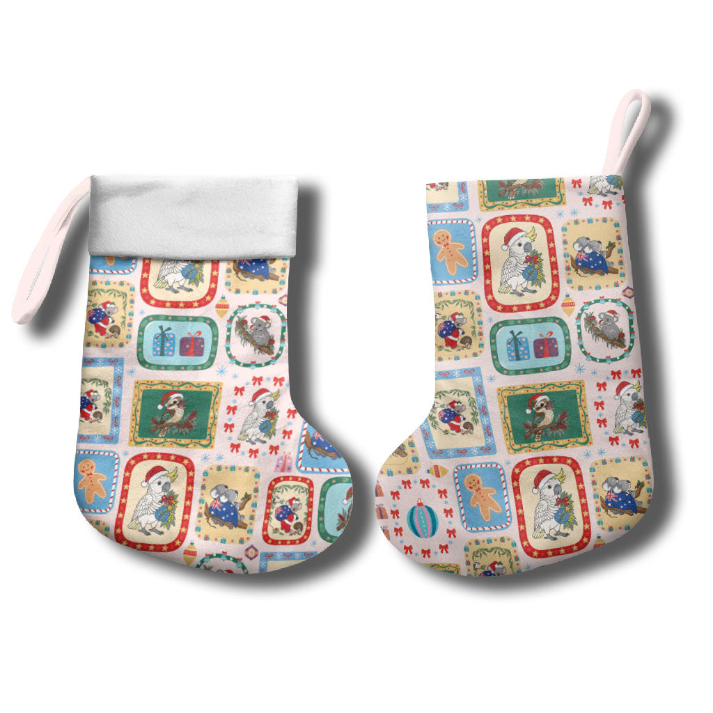 Australia Wildlife Christmas Stamps Christmas Stocking Pink Aussie Native Animal Seamless Pattern