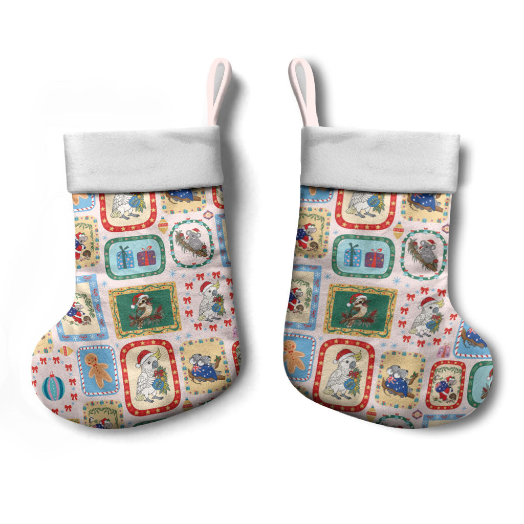 Australia Wildlife Christmas Stamps Christmas Stocking Pink Aussie Native Animal Seamless Pattern