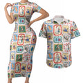 Australia Wildlife Christmas Stamp Couples Matching Short Sleeve Bodycon Dress and Hawaiian Shirt Pink Aussie Native Animal Seamless Pattern
