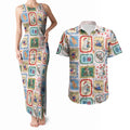 Australia Wildlife Christmas Stamp Couples Matching Tank Maxi Dress and Hawaiian Shirt Pink Aussie Native Animal Seamless Pattern