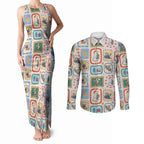 Australia Wildlife Christmas Stamp Couples Matching Tank Maxi Dress and Long Sleeve Button Shirt Pink Aussie Native Animal Seamless Pattern