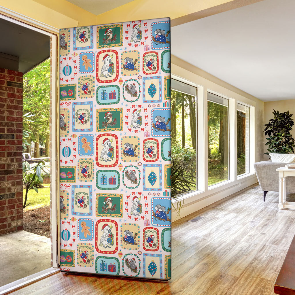 Australia Wildlife Christmas Stamp Door Cover Pink Aussie Native Animal Seamless Pattern