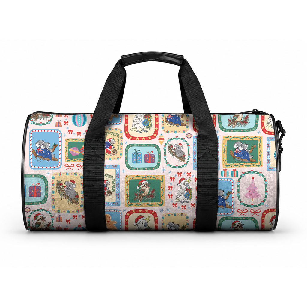 Australia Wildlife Christmas Stamp Duffle Bag Pink Aussie Native Animal Seamless Pattern