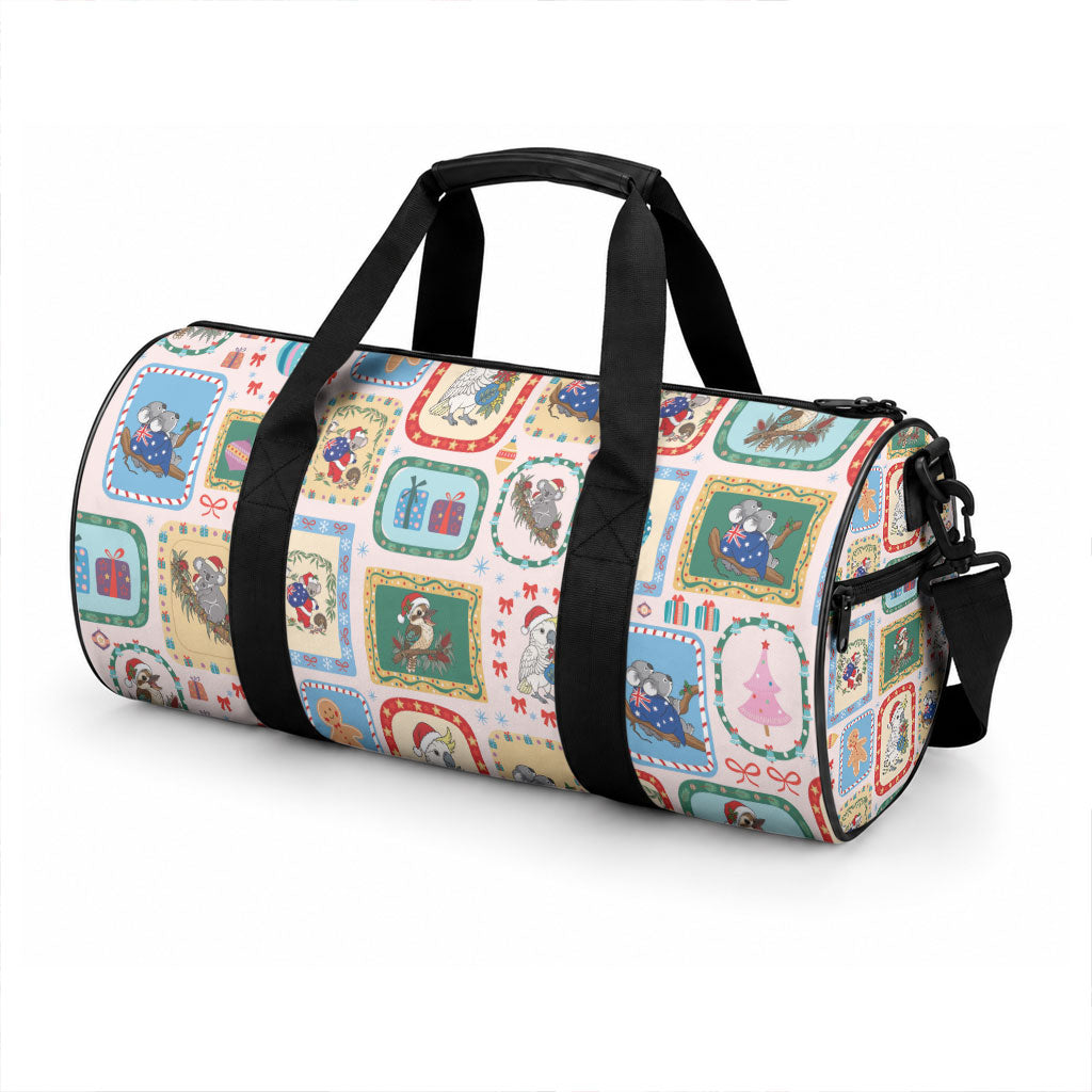 Australia Wildlife Christmas Stamp Duffle Bag Pink Aussie Native Animal Seamless Pattern