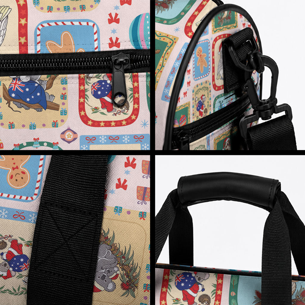 Australia Wildlife Christmas Stamp Duffle Bag Pink Aussie Native Animal Seamless Pattern
