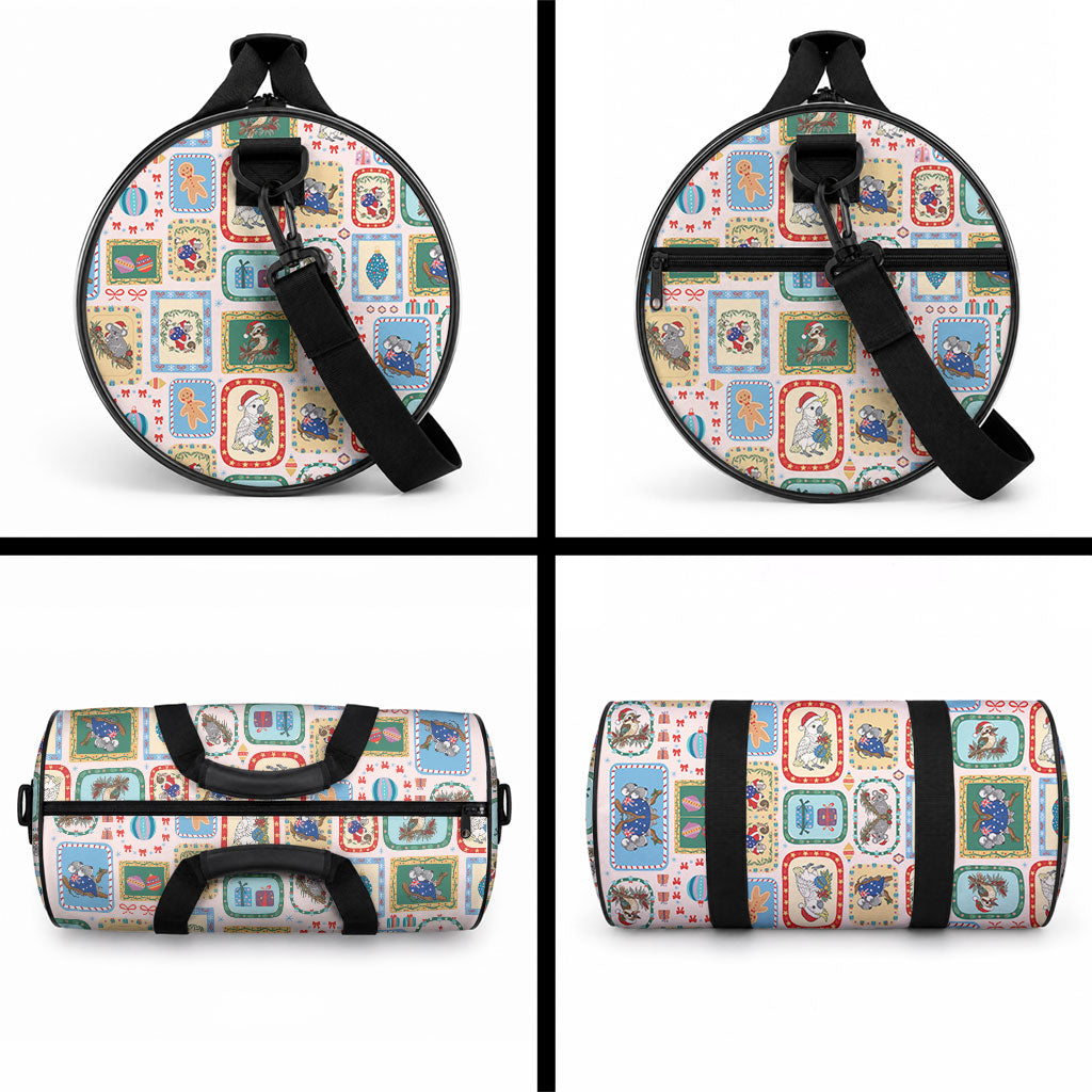 Australia Wildlife Christmas Stamp Duffle Bag Pink Aussie Native Animal Seamless Pattern