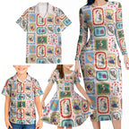 Australia Wildlife Christmas Stamp Family Matching Long Sleeve Bodycon Dress and Hawaiian Shirt Pink Aussie Native Animal Seamless Pattern