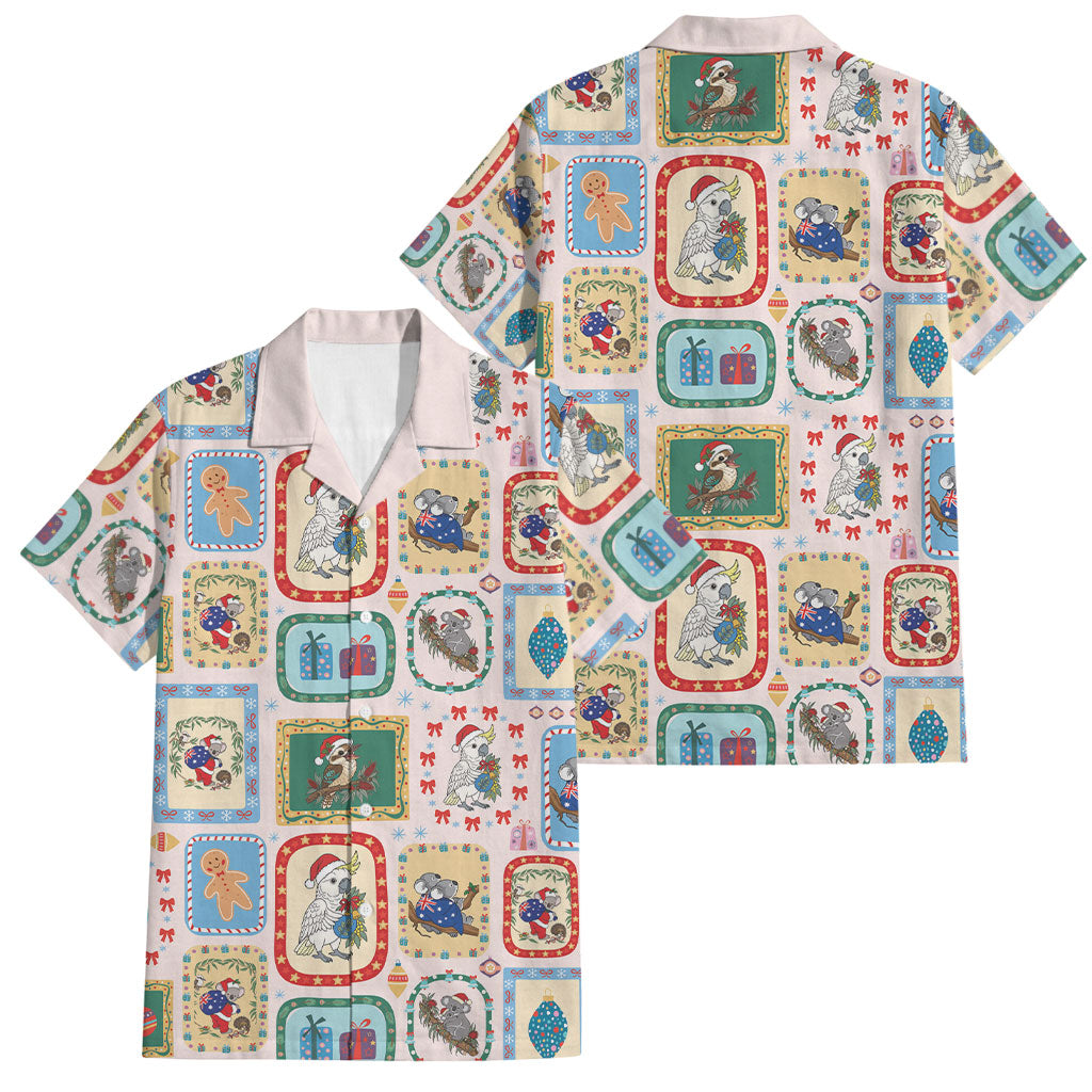 Australia Wildlife Christmas Stamp Family Matching Off Shoulder Maxi Dress and Hawaiian Shirt Pink Aussie Native Animal Seamless Pattern