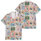 Australia Wildlife Christmas Stamp Family Matching Off Shoulder Short Dress and Hawaiian Shirt Pink Aussie Native Animal Seamless Pattern