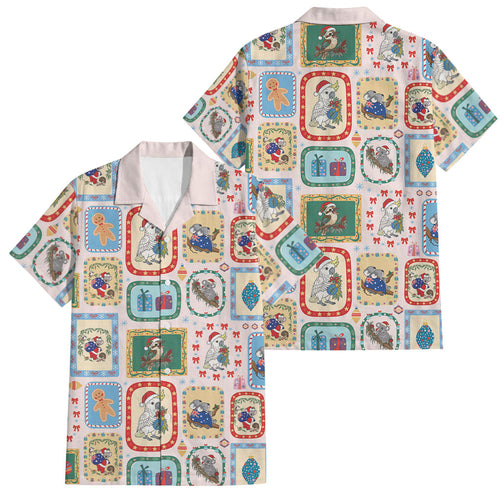 Australia Wildlife Christmas Stamp Family Matching Puletasi and Hawaiian Shirt Pink Aussie Native Animal Seamless Pattern