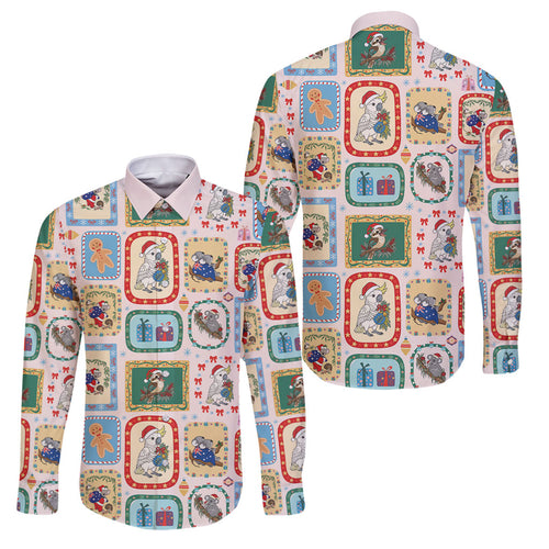 Australia Wildlife Christmas Stamp Family Matching Puletasi and Hawaiian Shirt Pink Aussie Native Animal Seamless Pattern
