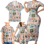 Australia Wildlife Christmas Stamp Family Matching Short Sleeve Bodycon Dress and Hawaiian Shirt Pink Aussie Native Animal Seamless Pattern