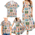 Australia Wildlife Christmas Stamp Family Matching Summer Maxi Dress and Hawaiian Shirt Pink Aussie Native Animal Seamless Pattern