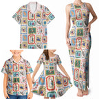 Australia Wildlife Christmas Stamp Family Matching Tank Maxi Dress and Hawaiian Shirt Pink Aussie Native Animal Seamless Pattern