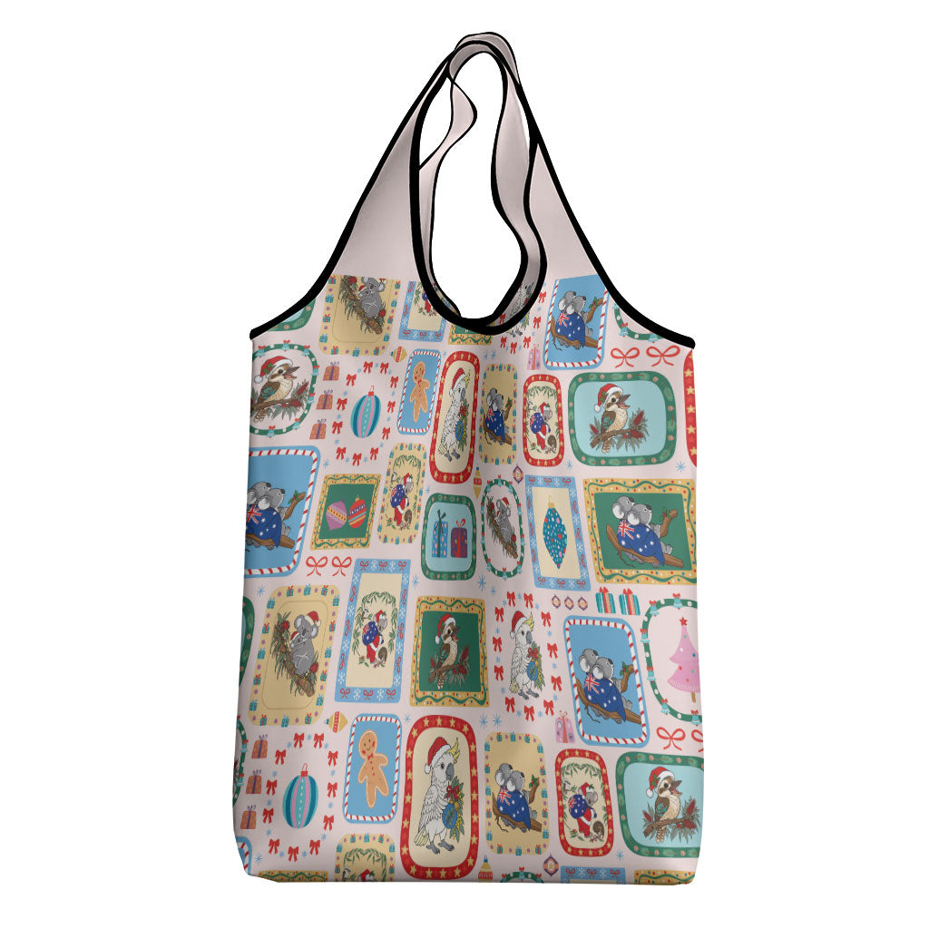 Australia Wildlife Christmas Stamp Grocery Bag Pink Aussie Native Animal Seamless Pattern