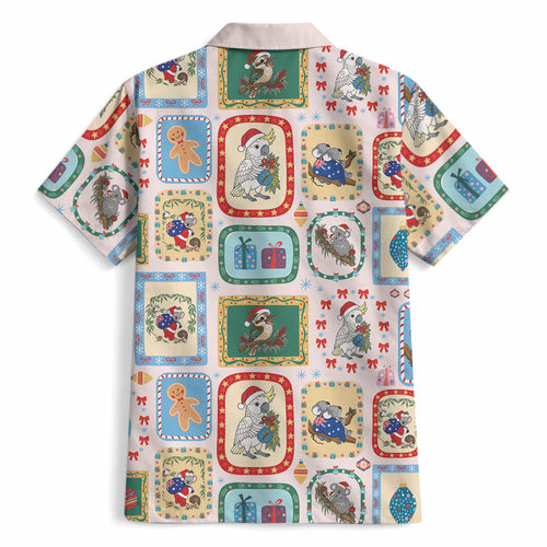 Australia Wildlife Christmas Stamp Hawaiian Shirt Pink Aussie Native Animal Seamless Pattern