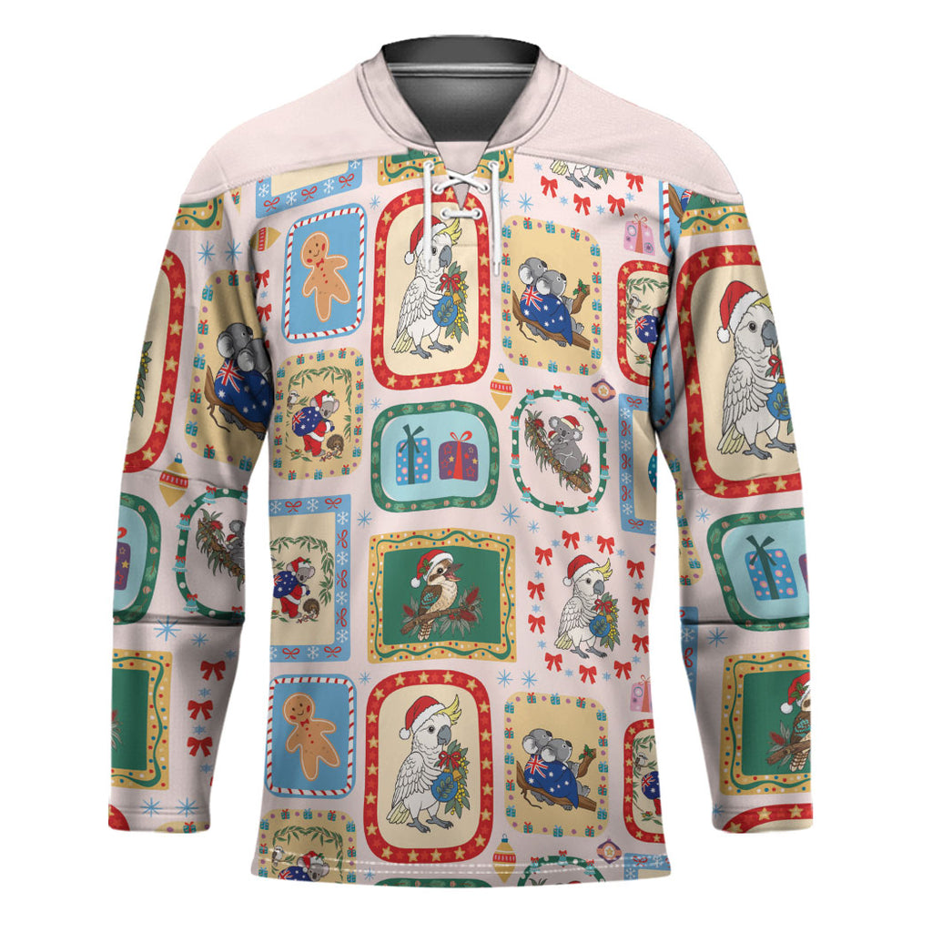 Australia Wildlife Christmas Stamp Hockey Jersey Pink Aussie Native Animal Seamless Pattern