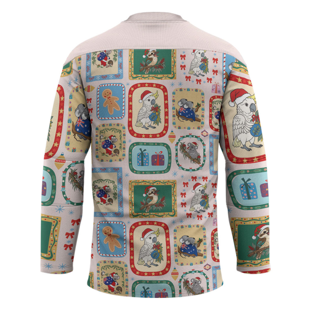 Australia Wildlife Christmas Stamp Hockey Jersey Pink Aussie Native Animal Seamless Pattern