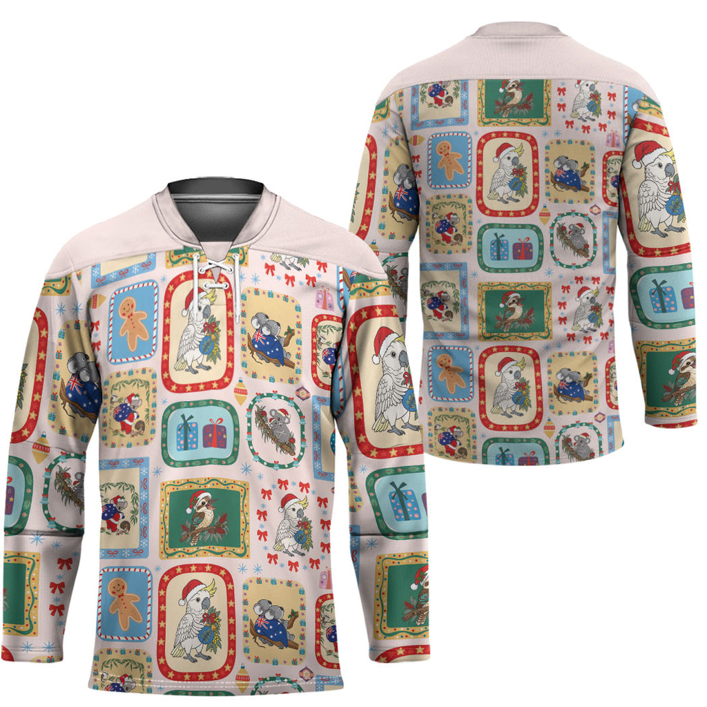 Australia Wildlife Christmas Stamp Hockey Jersey Pink Aussie Native Animal Seamless Pattern