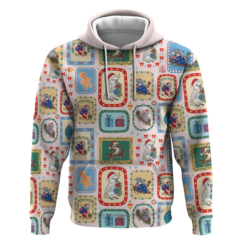 Australia Wildlife Christmas Stamp Hoodie Pink Aussie Native Animal Seamless Pattern