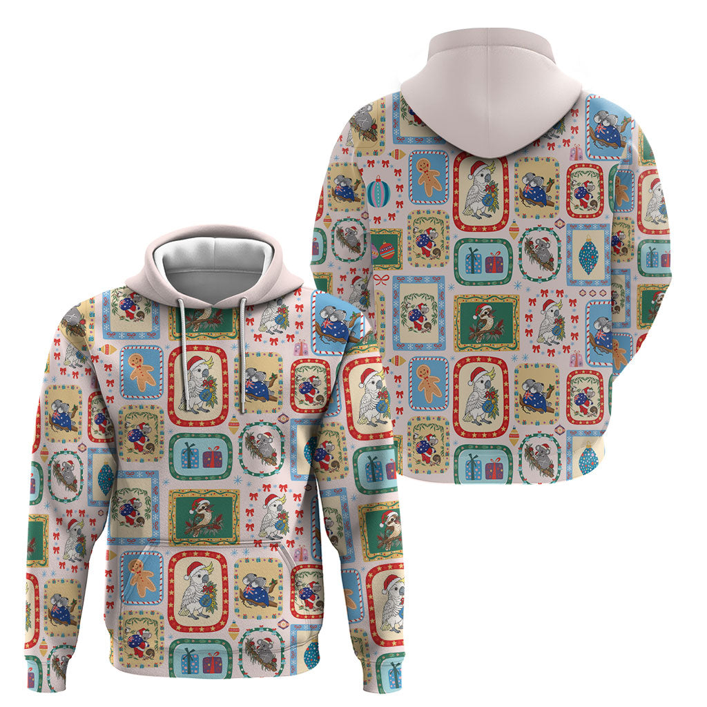 Australia Wildlife Christmas Stamp Hoodie Pink Aussie Native Animal Seamless Pattern