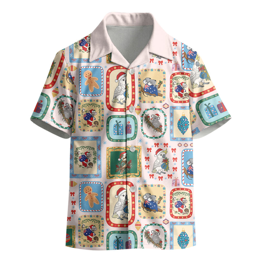 Australia Wildlife Christmas Stamp Kid Hawaiian Shirt Pink Aussie Native Animal Seamless Pattern
