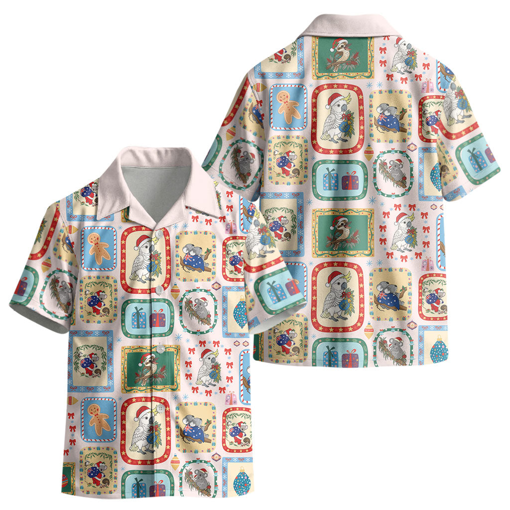 Australia Wildlife Christmas Stamp Kid Hawaiian Shirt Pink Aussie Native Animal Seamless Pattern