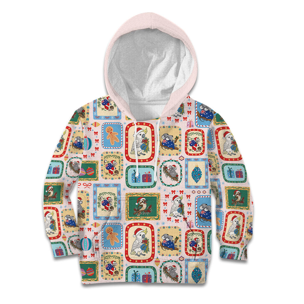 Australia Wildlife Christmas Stamp Kid Hoodie Pink Aussie Native Animal Seamless Pattern