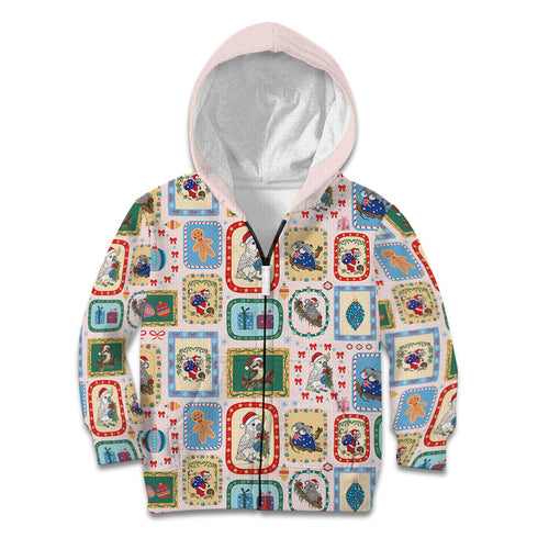 Australia Wildlife Christmas Stamp Kid Hoodie Pink Aussie Native Animal Seamless Pattern