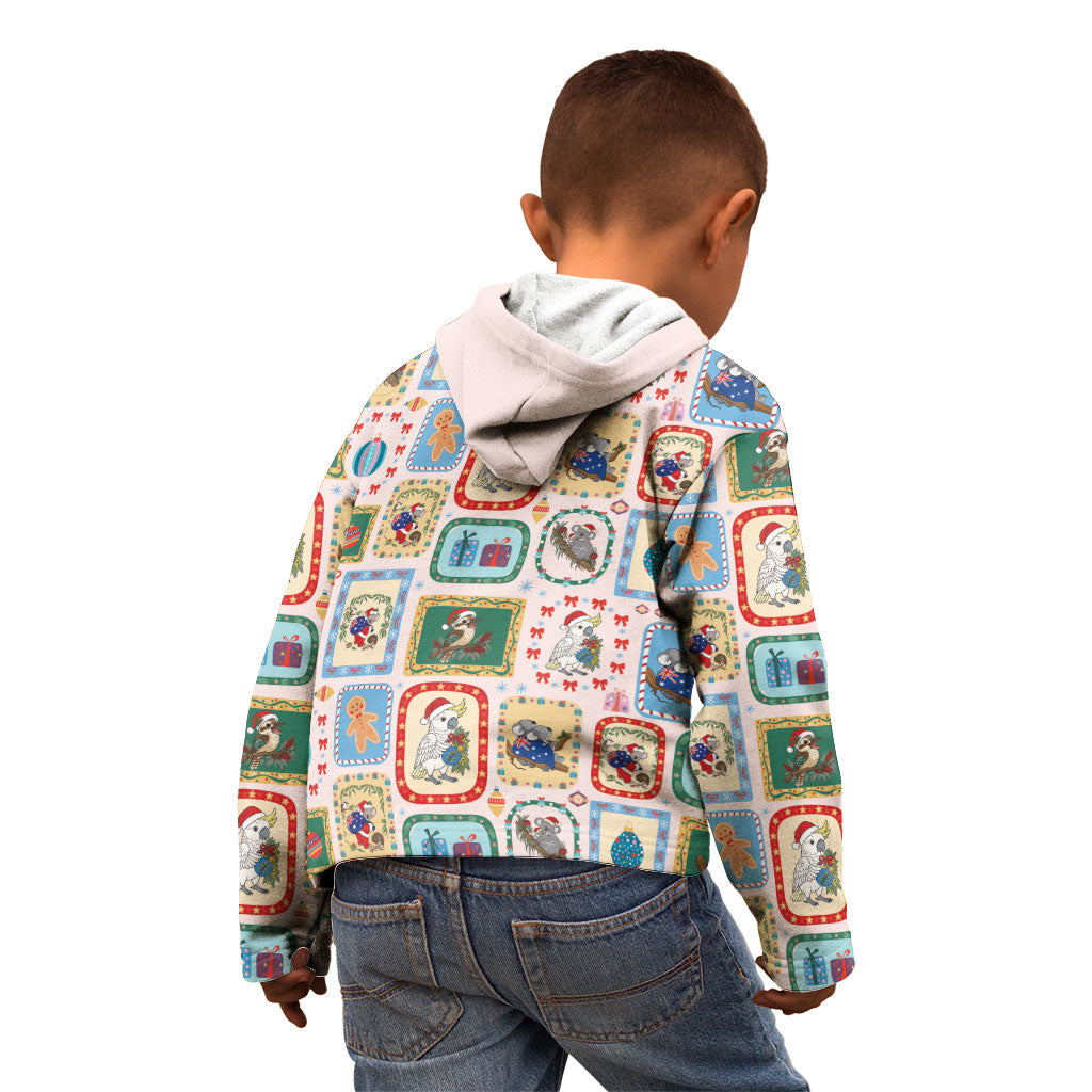 Australia Wildlife Christmas Stamp Kid Hoodie Pink Aussie Native Animal Seamless Pattern