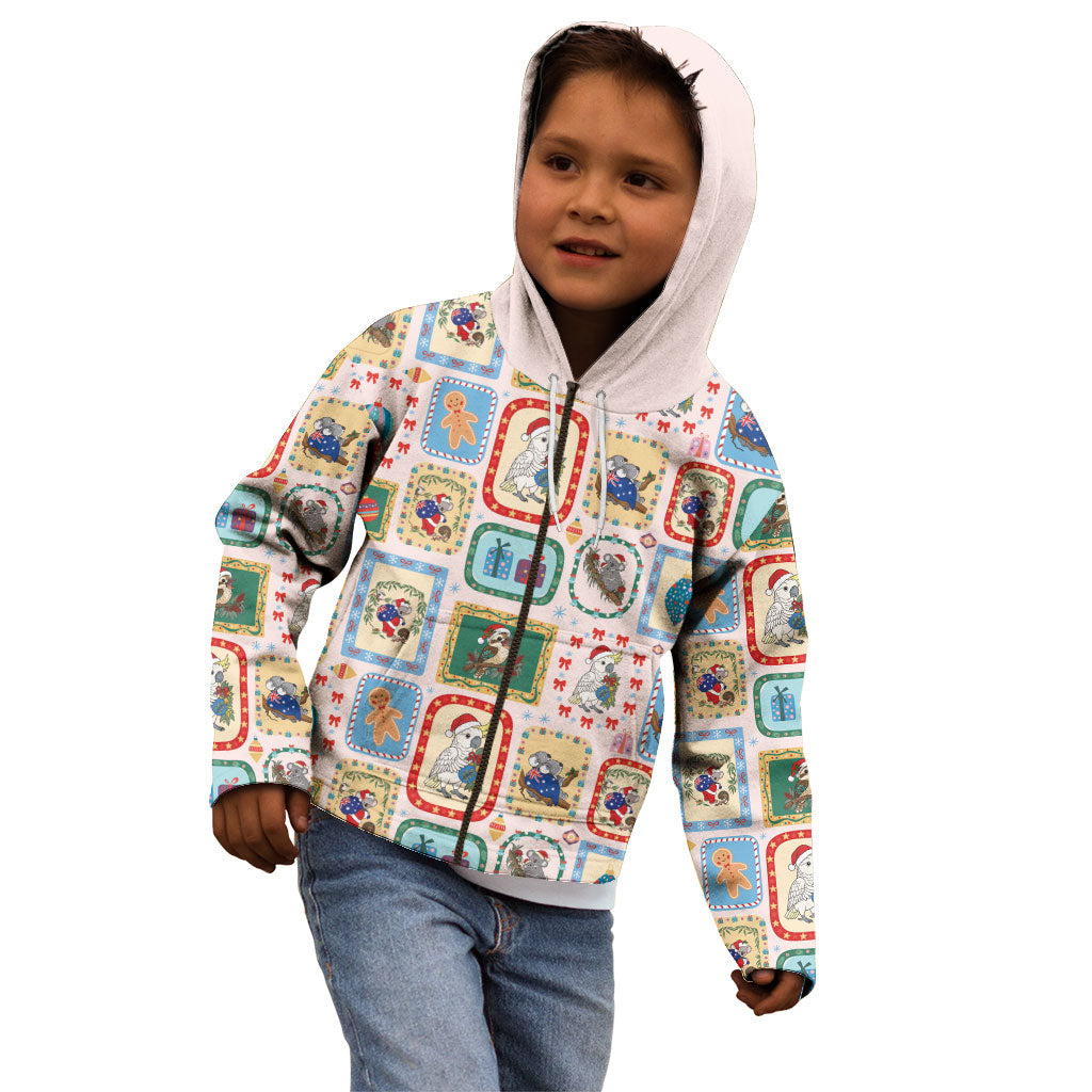 Australia Wildlife Christmas Stamp Kid Hoodie Pink Aussie Native Animal Seamless Pattern